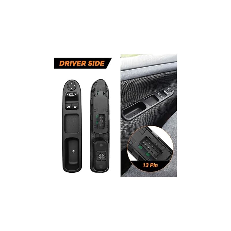 Commande Leve Vitre Passager + Côté Conducteur Compatible avec Peugeot 207 Interrupteur de Lève-Vitre Bouton Électrique Fenêtre 6490.HQ & 6554.QC