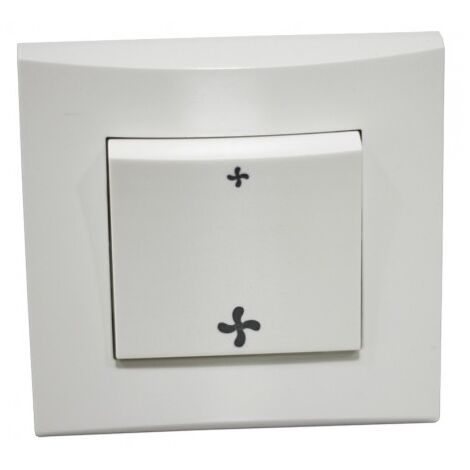 Commande VMC blanche 2 vitesses sans position arrêt encastrée bornes auto fixation vis avec plaque ALTERNATIVE ELEC AE52017-P