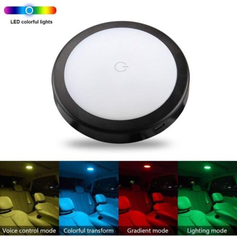 Commande Vocale Voiture LED Plafonnier Voiture Succion magnétique USB Universel Rechargeable pour l'intérieur de Voiture Éclairage d'ambiance à vocale avec fonction mémoire (Sept Couleurs)