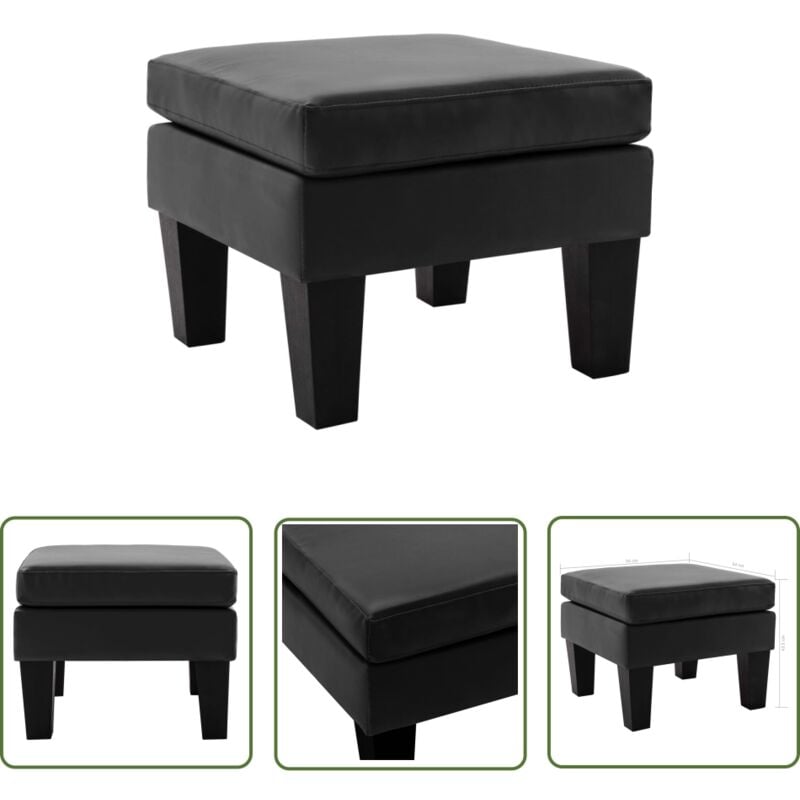 The Living Store Repose-pied Noir Similicuir - Pouf Design - Pouf Moderne - Repose Pied Cuir - Tabouret Design - Meuble Salon