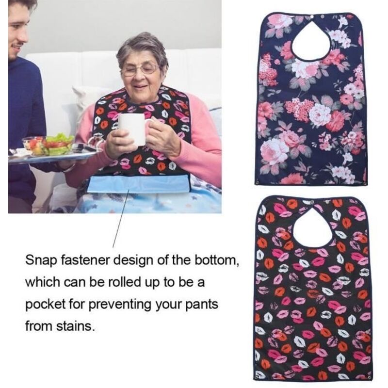 (Comme le montrent les images)Bavoir du repas adulte imperméable pour personnes âgées - Rose - PVC et fibre de polyester - 45 x 75 cm