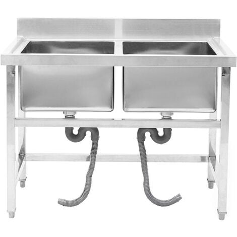 Commercial Catering Deep Sink Stainless Steel Double Bowl Kitchen Drainer