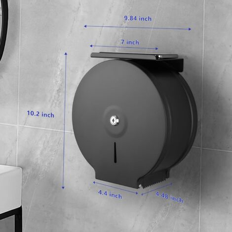 Commercial Jumbo Toilet Paper Dispenser with Shelf, Wall Mount Stainless Steel Roll Holder, Matte Black Toilet Tissue Dispensers