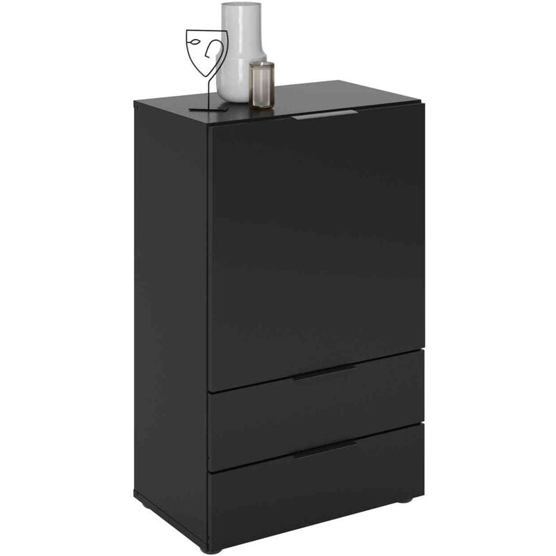 Terre De Nuit - Commode 1 porte 2 tiroirs en bois noir satiné - CO13034-3