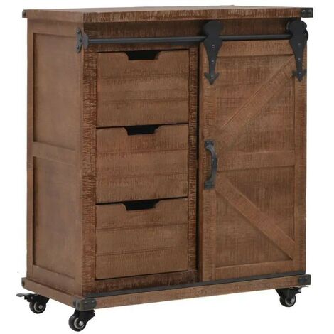 Commode 1 porte 3 tiroirs pin massif foncé Cassie