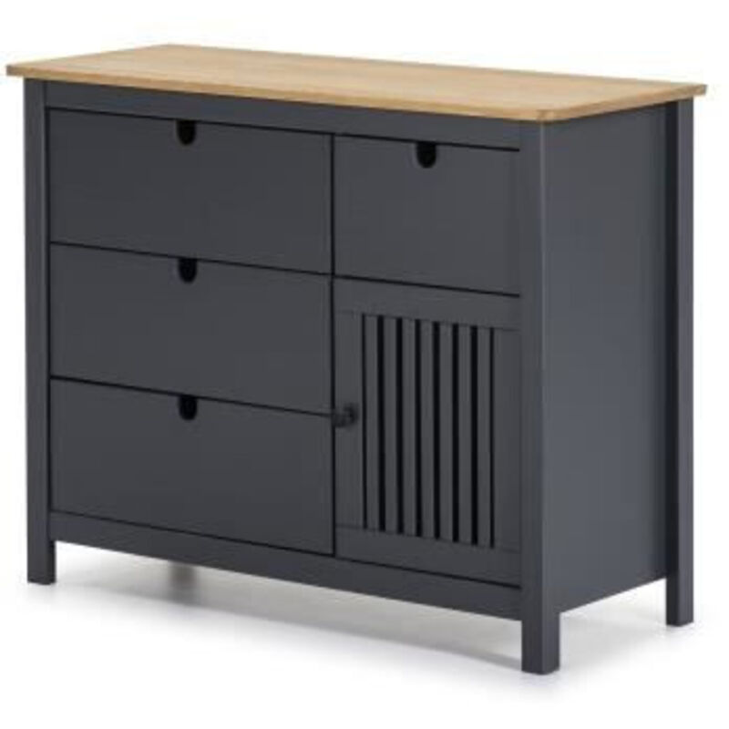 Commode 1 porte 4 tiroirs 100x40x80 cm en pin gris et naturel - SPATY Commode 1 porte 4 tiroirs 100x40x80 cm en pin gris et naturel - SPATY