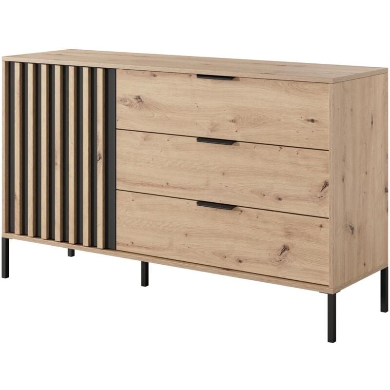 Vente-unique - Commode 1 porte et 3 tiroirs - Coloris : Naturel et noir - ariada