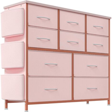 Commode 10 tiroirs en tissu avec poignées, cadre en métal, armoire de rangement pour chambre à coucher, rose