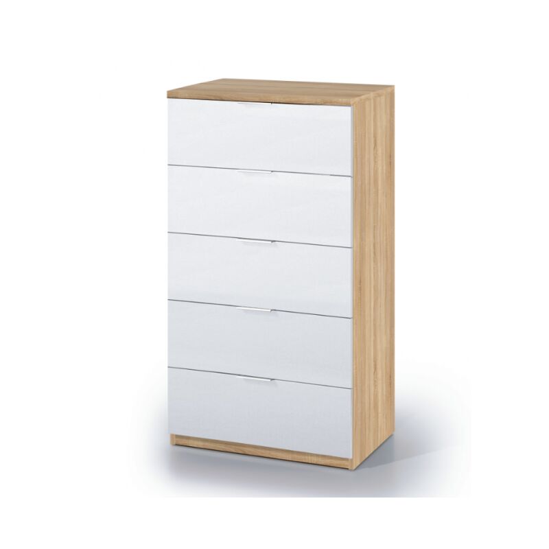 Commode 110 cm Blanc mat et Roble canadien avec 5 tiroirs | Blanc artik et Roble canadian