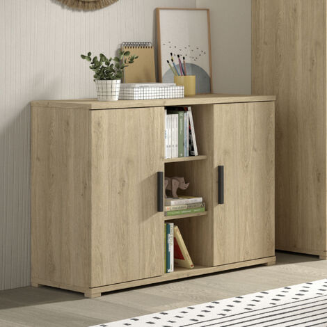 Commode 115x48x89cm naturel avec 2 tiroirs et 3 niches - PORI