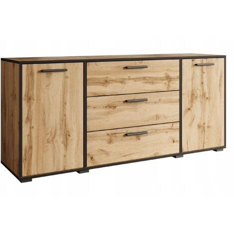 Commode 150 cm – Panneau laminé wotan avec bords ABS – 4 tiroirs – Dimensions 150x40x68 cm – Buffet de salon moderne