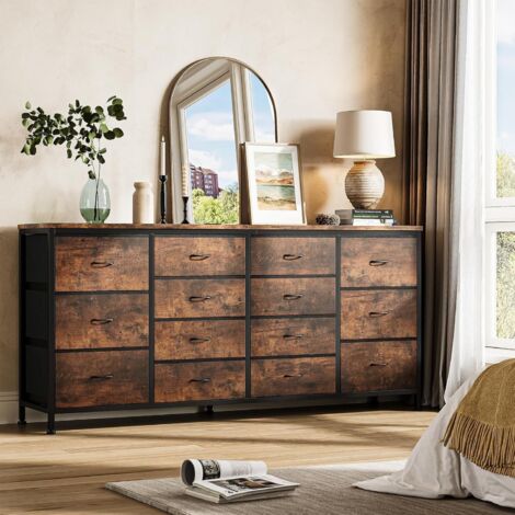 Commode, 160cm Commode de Chambre à Coucher 14 Tiroirs en Tissu, Meuble TV, Téléviseur, Meuble de Rangement pour Chambre d'enfants,Chambre à Coucher, Armoire, Salon, Couloir,marron,160x35x75CM