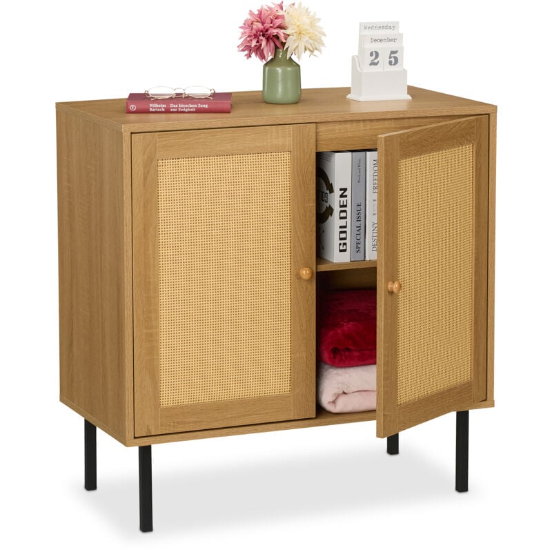 Meuble de rangement, 2 portes, 2 compartiments, 80 x 80 x 40 cm, pour le salon ou la cuisine, nature et noir - Relaxdays