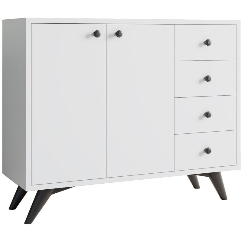 Commode 2 portes 4 tiroirs blanche 100cm Commode 2 portes 4 tiroirs blanche 100cm