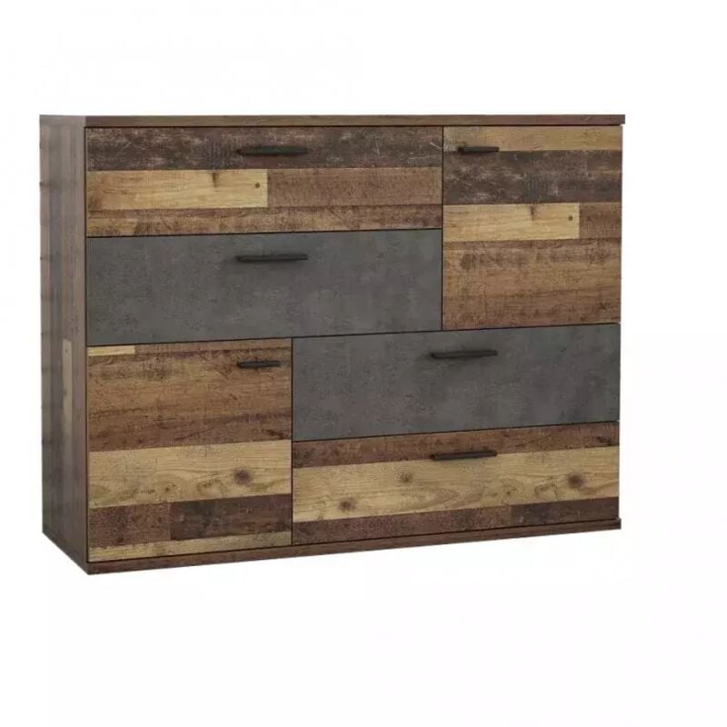 Commode 2 portes 4 tiroirs décor bois vintage béton gris - dest