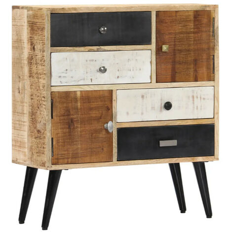 Commode 2 portes 4 tiroirs manguier massif clair et pieds métal noir Bastia