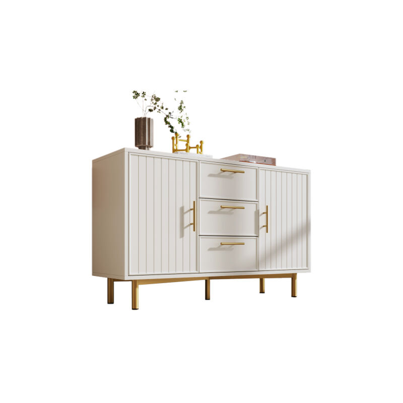 Commode 2 portes et 3 tiroirs, Blanc Commodes à portes avec tiroirs, étagères réglables, pour salon chambre à coucher, Blanc-H75/B120/T40 cm