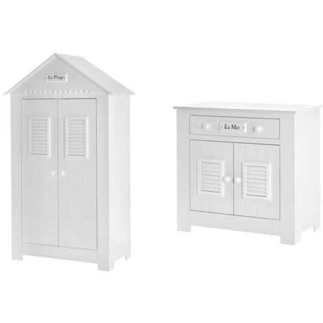 Commode 2 portes et Armoire Pinio Marsylia MDF Blanc