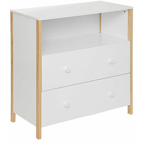 Commode 2 Tiroirs & 1 Niche Kima 85cm Blanc