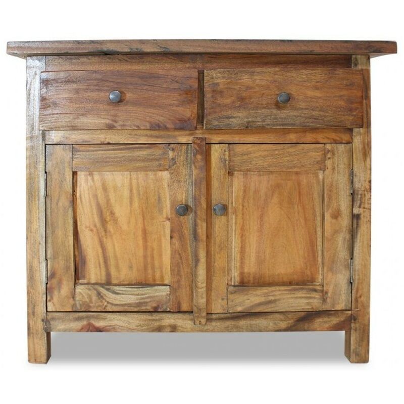 Les Tendances – Commode vintage 2 tiroirs 2 portes en bois massif recyclé brut – Dimensions L 75 x H 65 x P 30 cm – Espace de rangement optimisé Les Tendances – Commode vintage 2 tiroirs 2 portes en bois massif recyclé brut – Dimensions L 75 x H 65 x P 30 cm – Espace de rangement optimisé