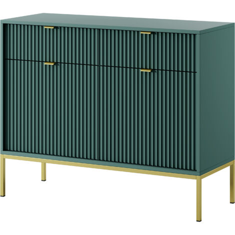 Commode : 2 Tiroirs, 2 Portes, labrador, or, 104 × 83 × 39 cm, poignées dorées