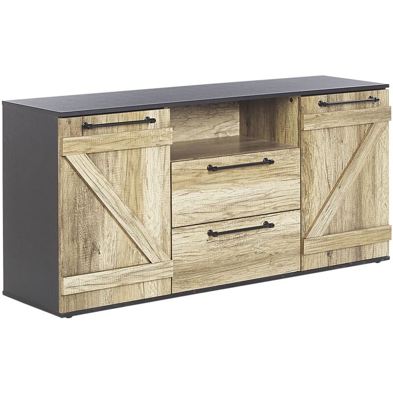 Commode 2 tiroirs noire et bois clair SALTER