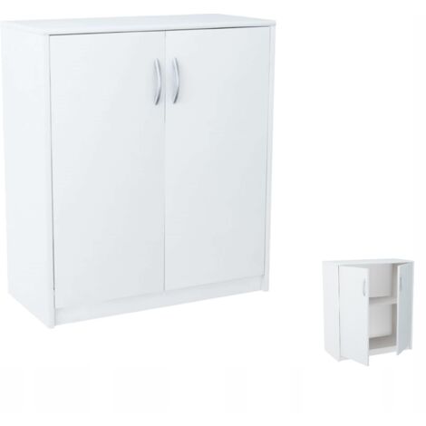 Commode 2D BLANC à deux portes avec étagère