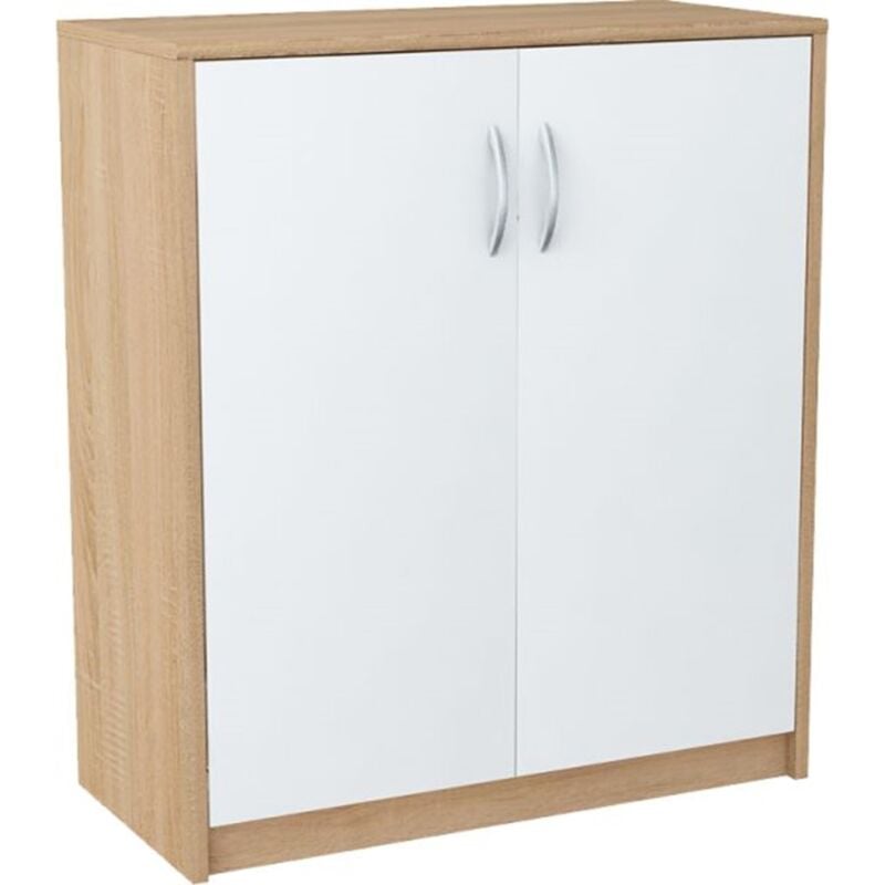 Buffet avec 2 portes et étagère Blanc-Sonoma - Meuble de Rangement Style contemporain - 74 x 35 x 85 cm