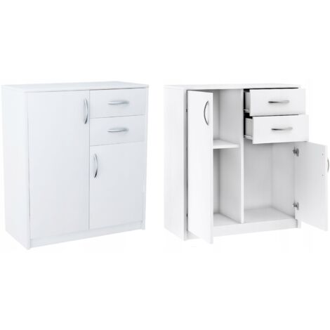 Commode 2D2S BLANC tiroirs étagère étagère