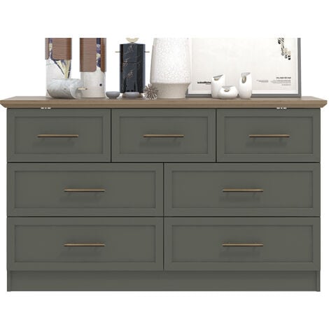 GALANO Cleverton Commode 3 + 4 tiroirs – Commode avec rangement pour chambre à coucher – Organisateurs de placard et armoire de rangement pour couloir, entrée – Couleur vert kale