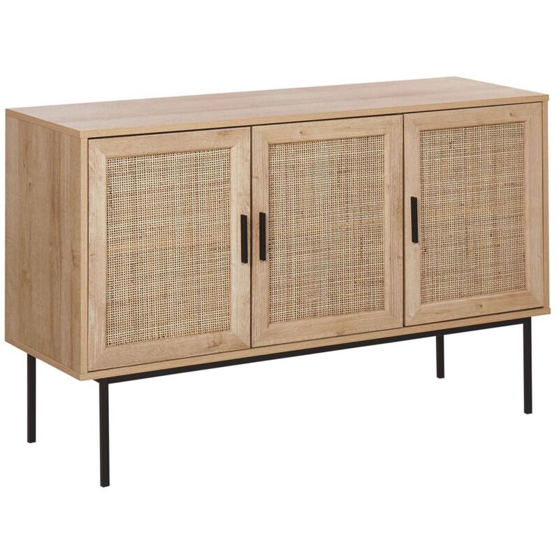 Commode 3 Portes Cannage Décoratif en Rotin Meuble de Rangement Idéal pour Chambre ou Salon Scandinave Rétro et Boho Beliani