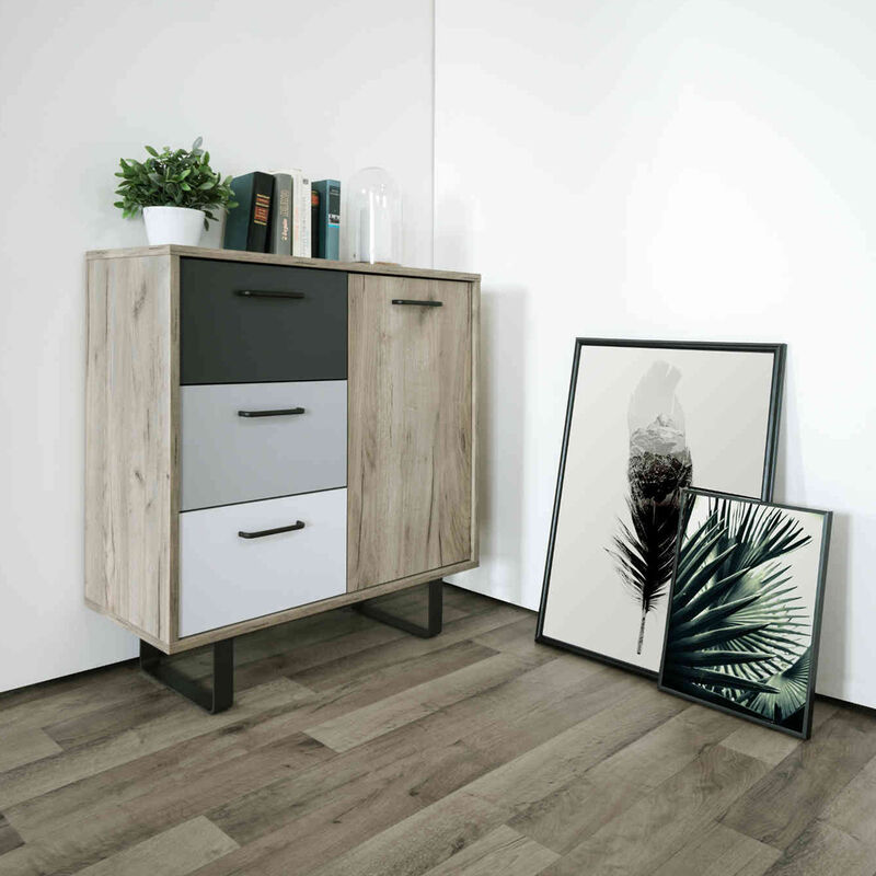 Commode 3 tiroirs 1 porte en bois - CO7082 - Bois clair