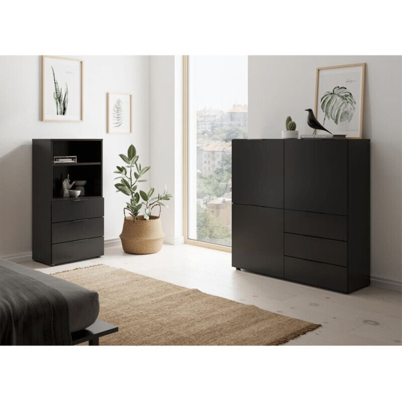 Commode avec 3 tiroirs et étagère ouverte Noir FMD