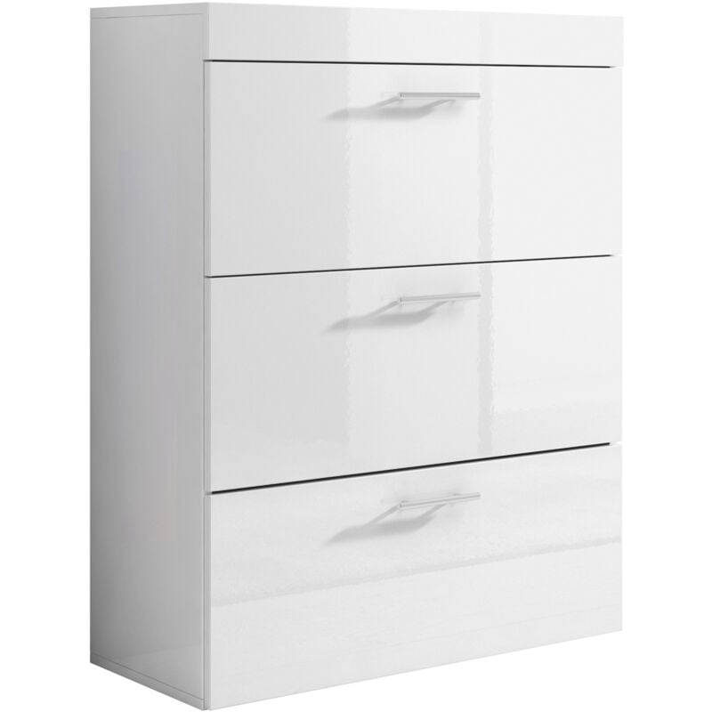 Commode 3 tiroirs 75x99x36cm Poignées Aluminium Meuble de rangement Modèle dalia Blanc Finition brillante