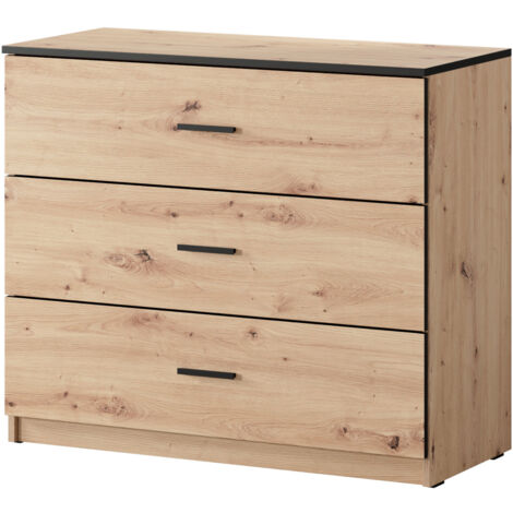 Commode 3 tiroirs 93x42x80,5 cm décor chêne - YLIES