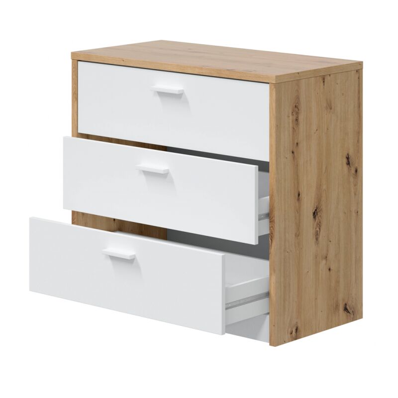 Commode 130x75 cm chêne nordique et blanc mat avec bureau extensible et 3 tiroirs - Shangai