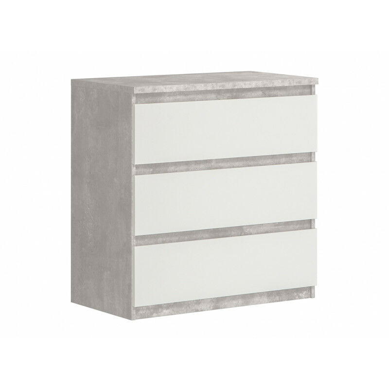 Commode 3 tiroirs blanc et décor béton gris clair - BENNY - Gris