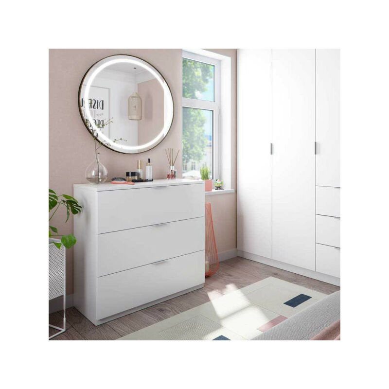 Commode 3 tiroirs Blanc - lucia - l 77 x l 38 x h 80 cm