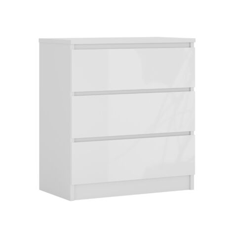 Commode 3 Tiroirs : Blanc Mat / Blanc Brillant, 70 × 39 × 79 cm