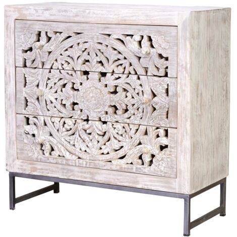 Commode 3 tiroirs - Bois - Blanc - Décoration d'Autrefois