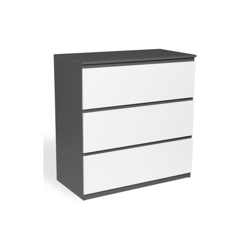 Commode 3 tiroirs TOMI bois blanc et gris - Gris