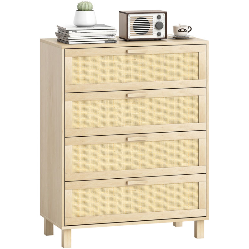 Commode 4 Tiroirs Cannage En Rotin Aspect Bois Clair
