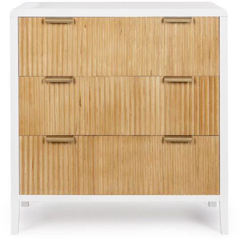 Commode 3 tiroirs CHARLEY 80cm – Blanc & naturel