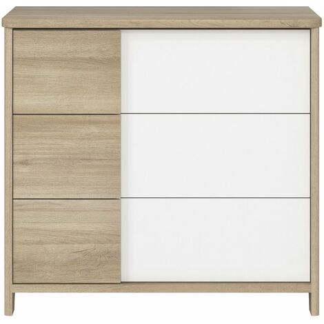 Commode 3 tiroirs chêne et blanc - BYRON