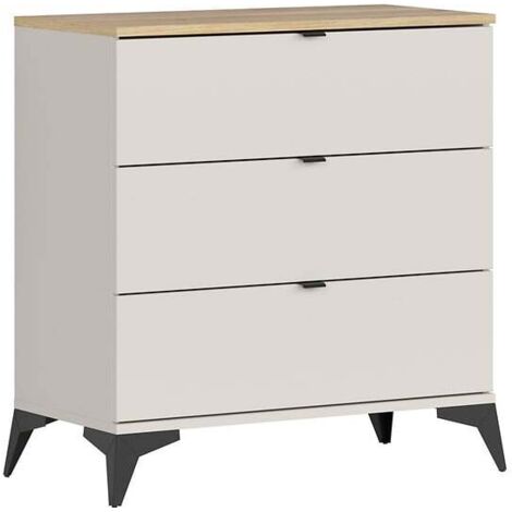 Commode 3 Tiroirs ,coloris Chêne mauvella/Beige - Longueur 85 x Profondeur 41,5 x Hauteur 90 cm