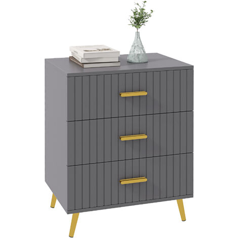 Commode 3 Tiroirs Contemporaine Bois et Aluminium, 60x40x71.5 cm, Doré et Anthracite