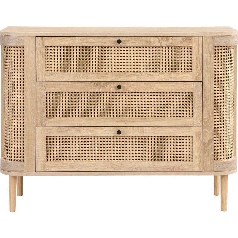 Commode 3 tiroirs couleur chêne et cannage 105 cm - Bali