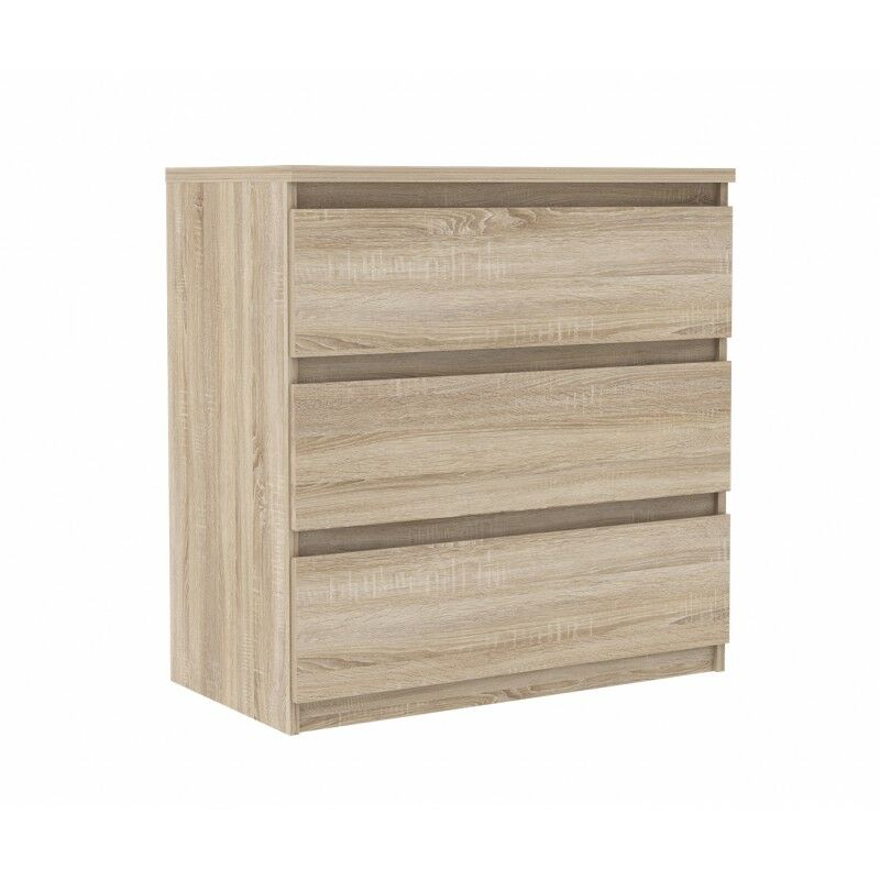 Commode 3 tiroirs décor chêne clair texturé - BENNY - Bois