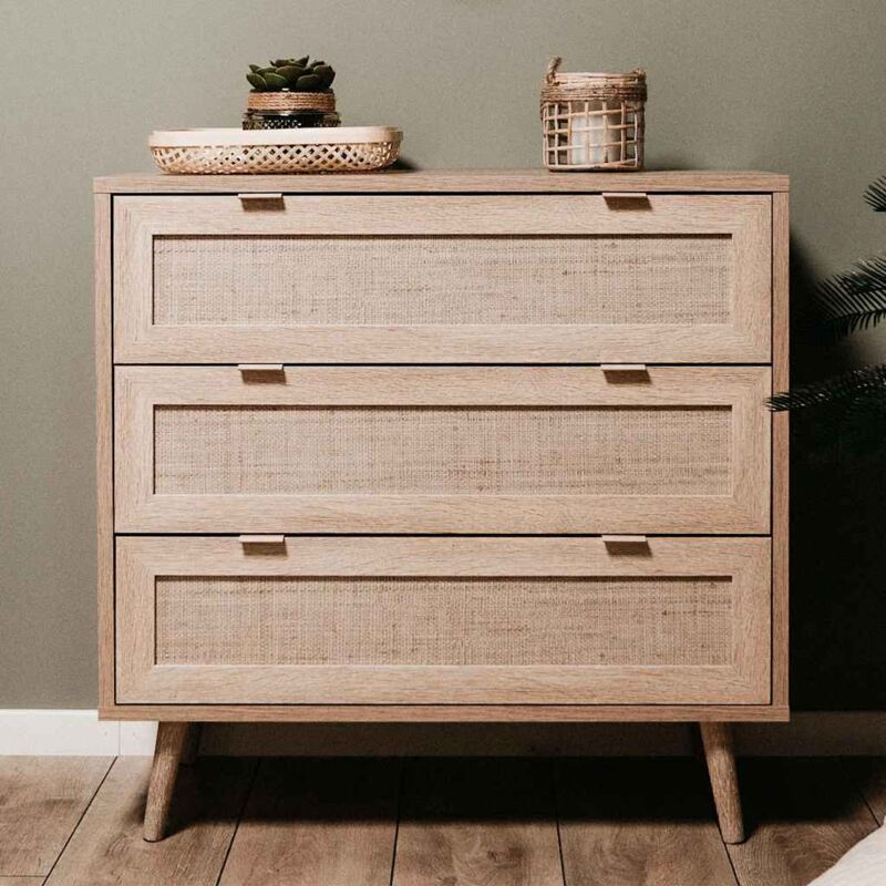 Commode 3 Tiroirs L80 cm - Impression Rotin - Bali