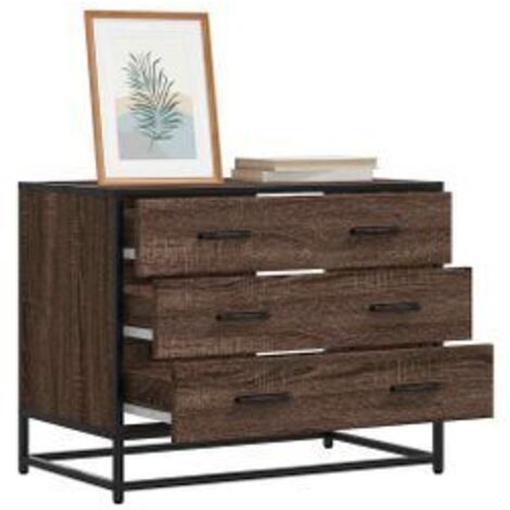 Commode 3 tiroirs Dovany L70xH56xP41 - Bois et métal-Chêne brun
